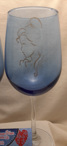 Blue Wine Glass Etched Set